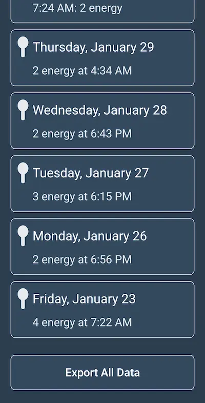 Spoons autism energy tracker local-first data storage with export functionality