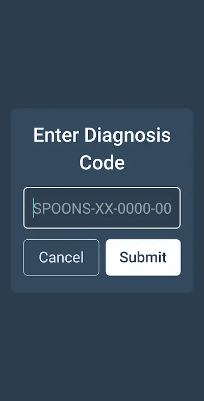Spoons app diagnosis code entry section