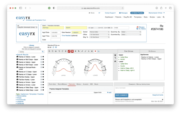 EasyRx's Universal Lab Prescription Form dashboard,