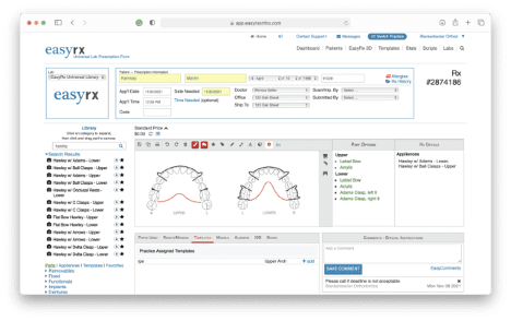 universal lab prescription form in EasyRx lab software