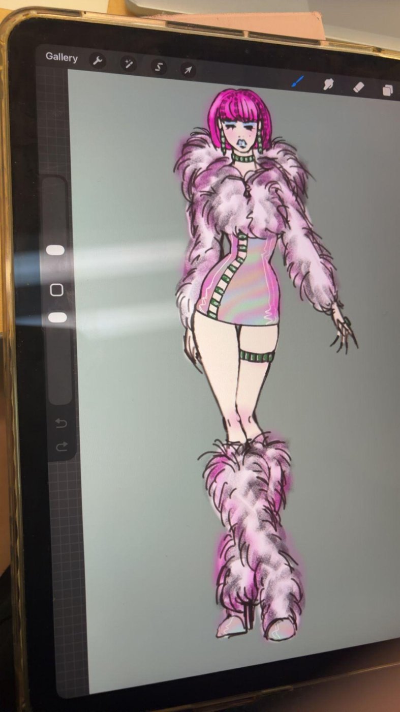 The second look in progress on an iPad drawing app