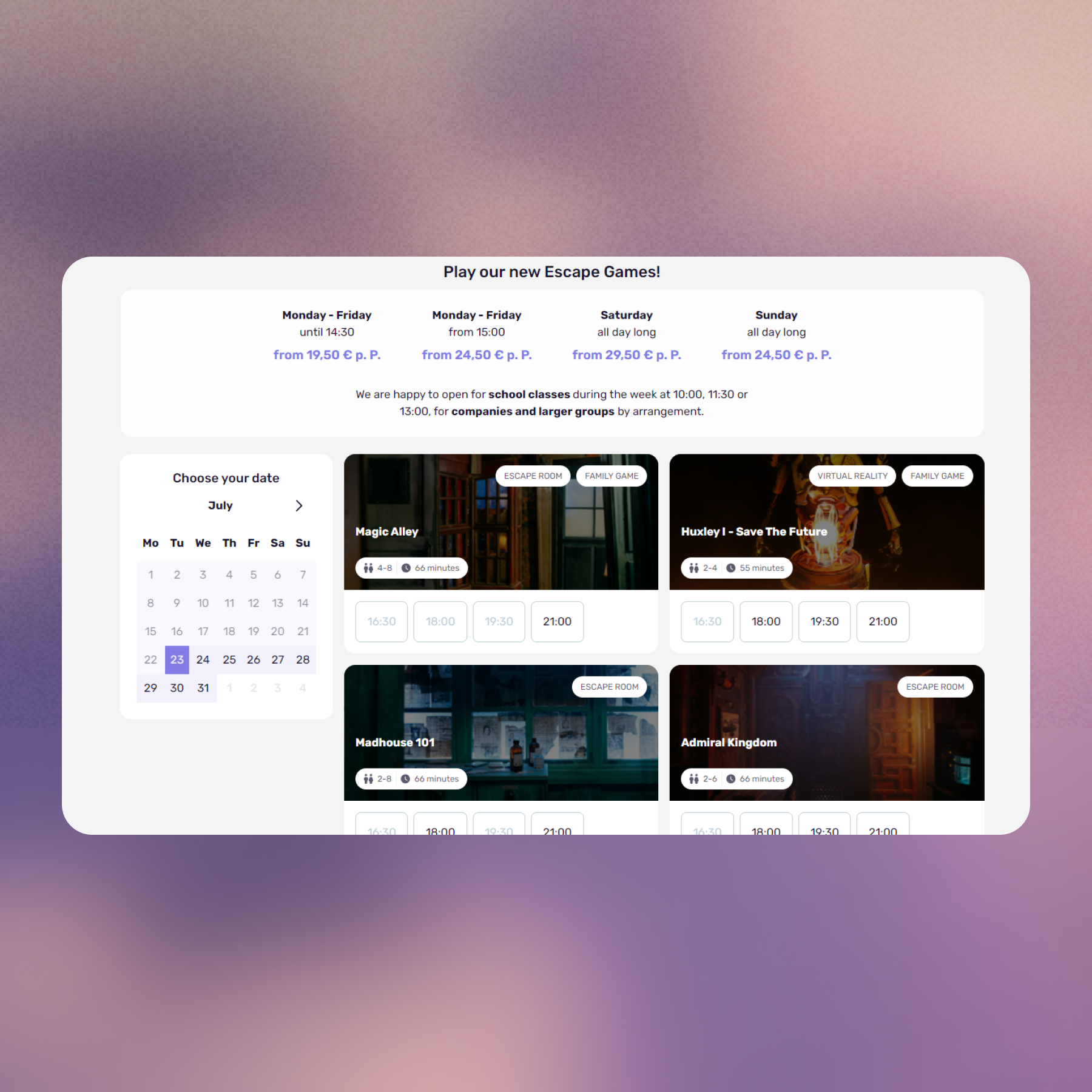 Exit-Game Webflow website mockup 4