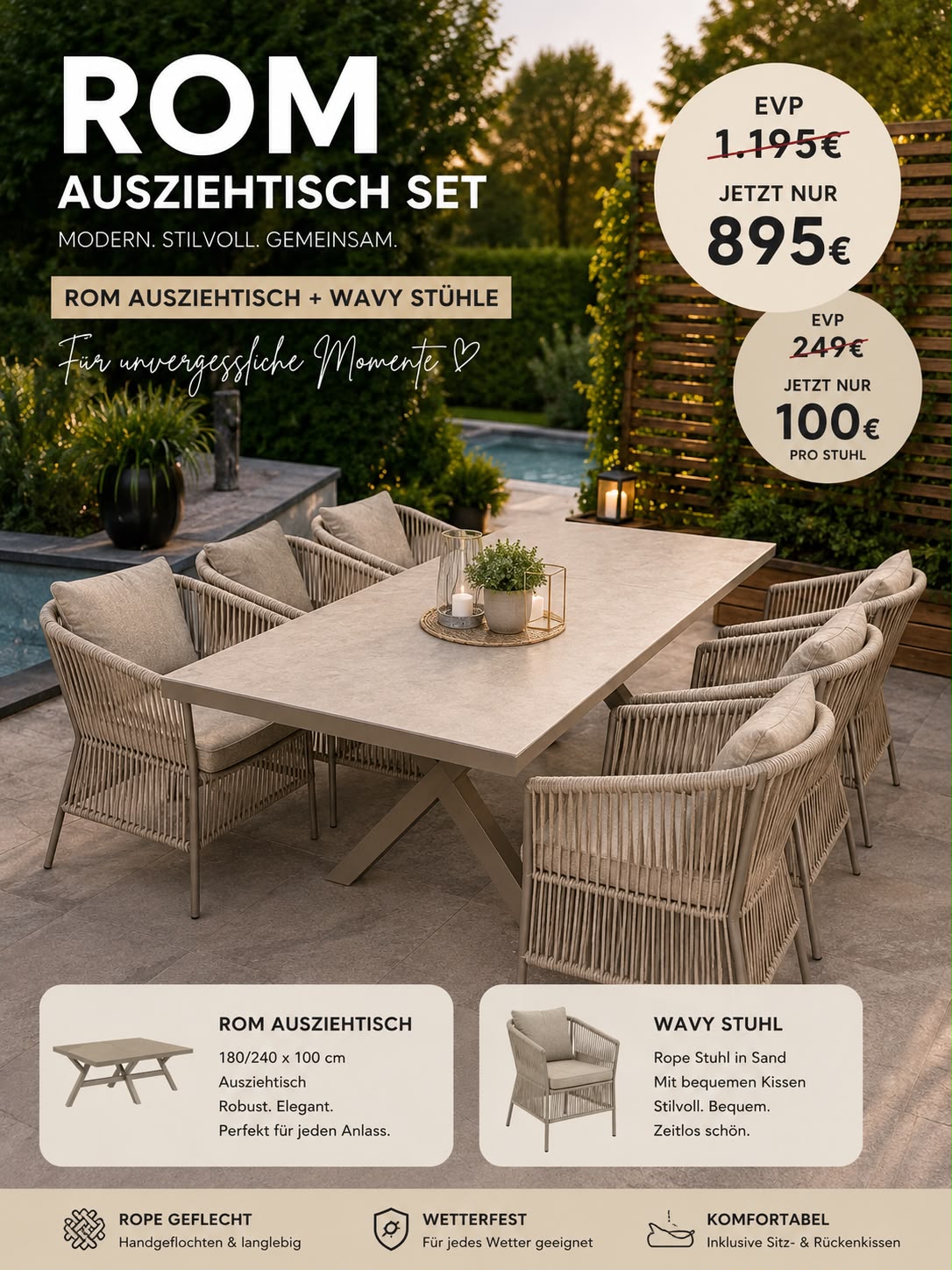 Rom Ausziehtisch SET