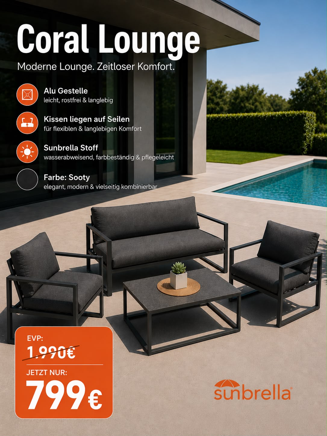 Coral Set Sunbrella mit Bank und Tisch