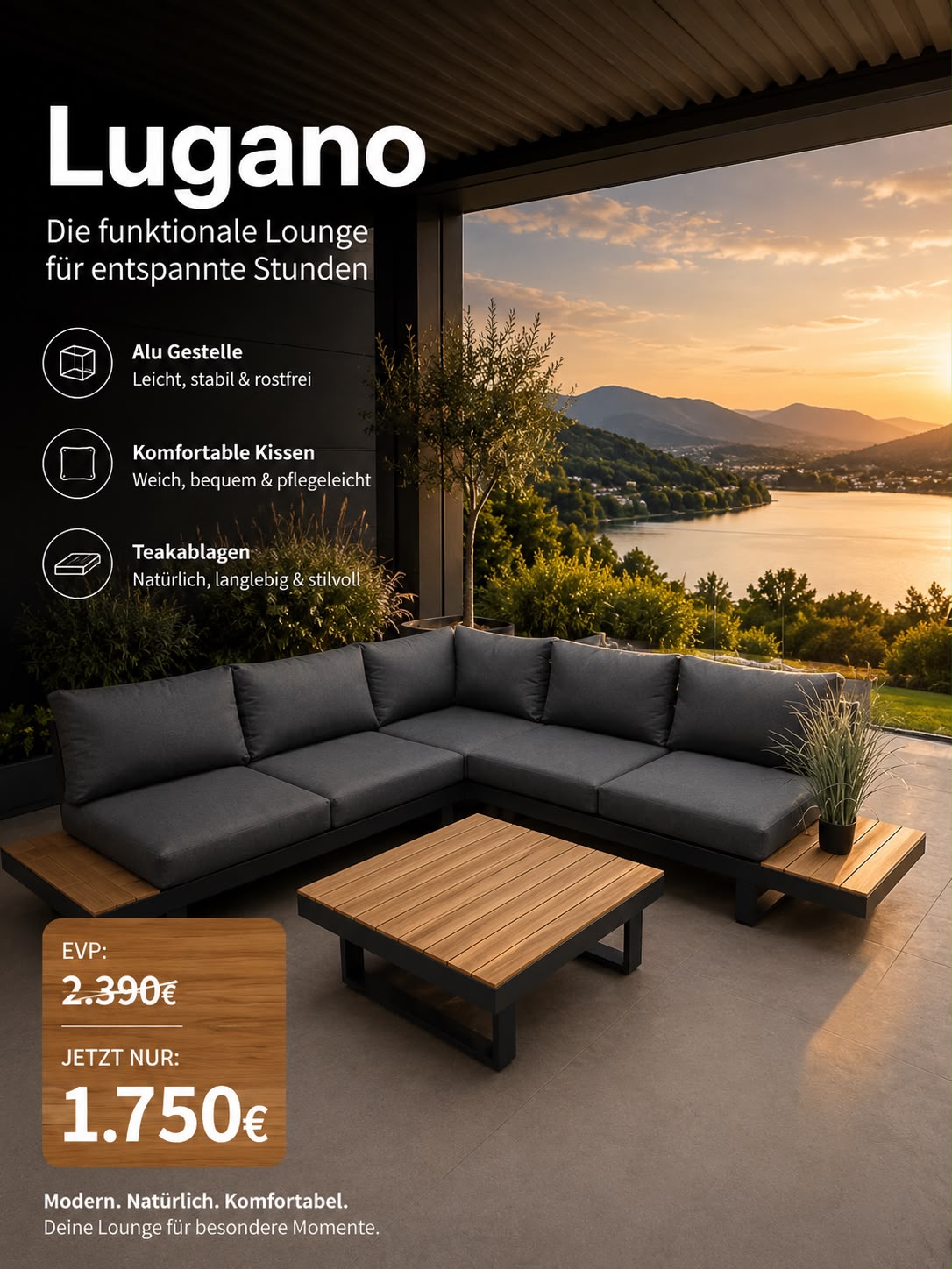 Lugano mit Teakablagen