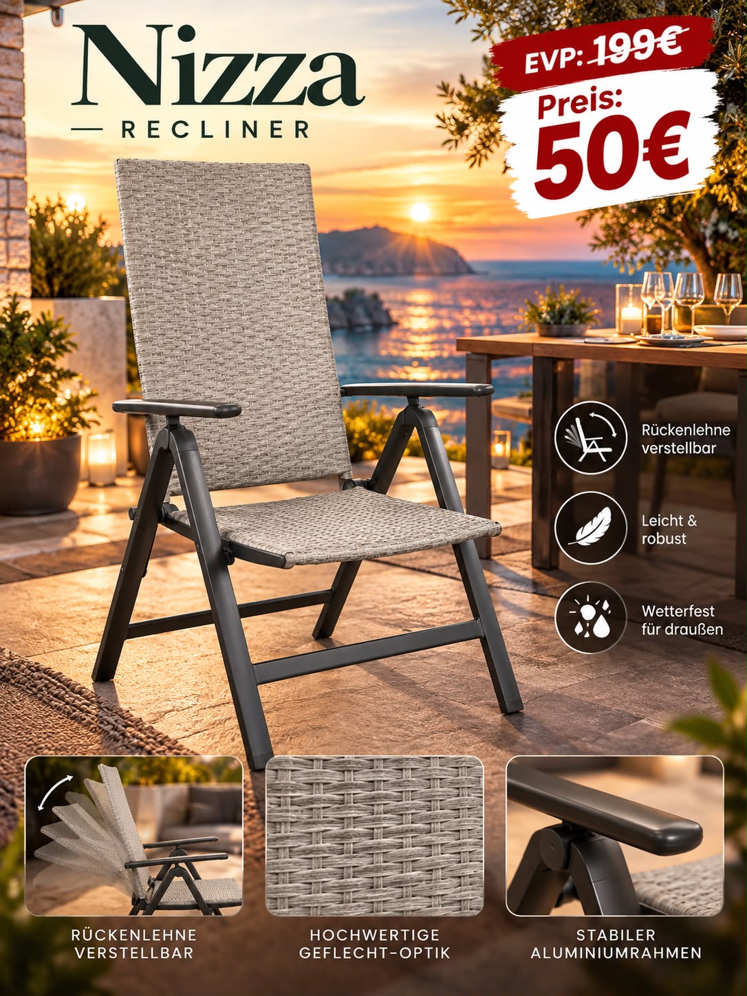 Nizza Recliner Stuhl mit Geflecht