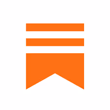 Orange bookmark icon with two horizontal bars above it on a white background.