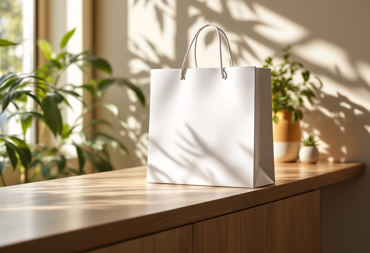 image of shopping bag at checkout counter (for a footwear store)