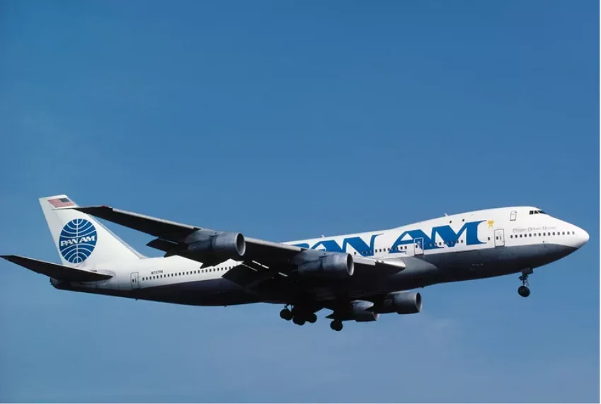 Travel + Leisure press image of a Pan Am jet on approach—press tile.