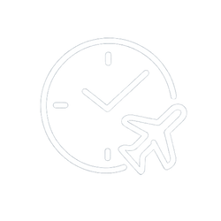 Icon of a clock with an airplane, hinting at upcoming launches.