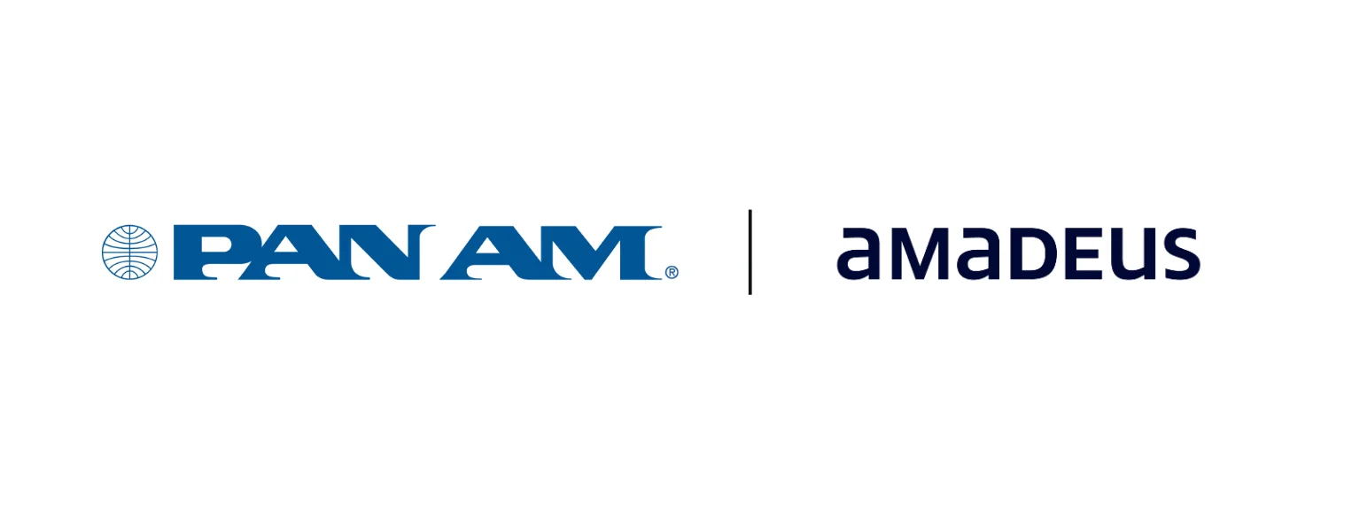Logos of Pan Am and Amadeus side by side separated by a vertical line on a white background.