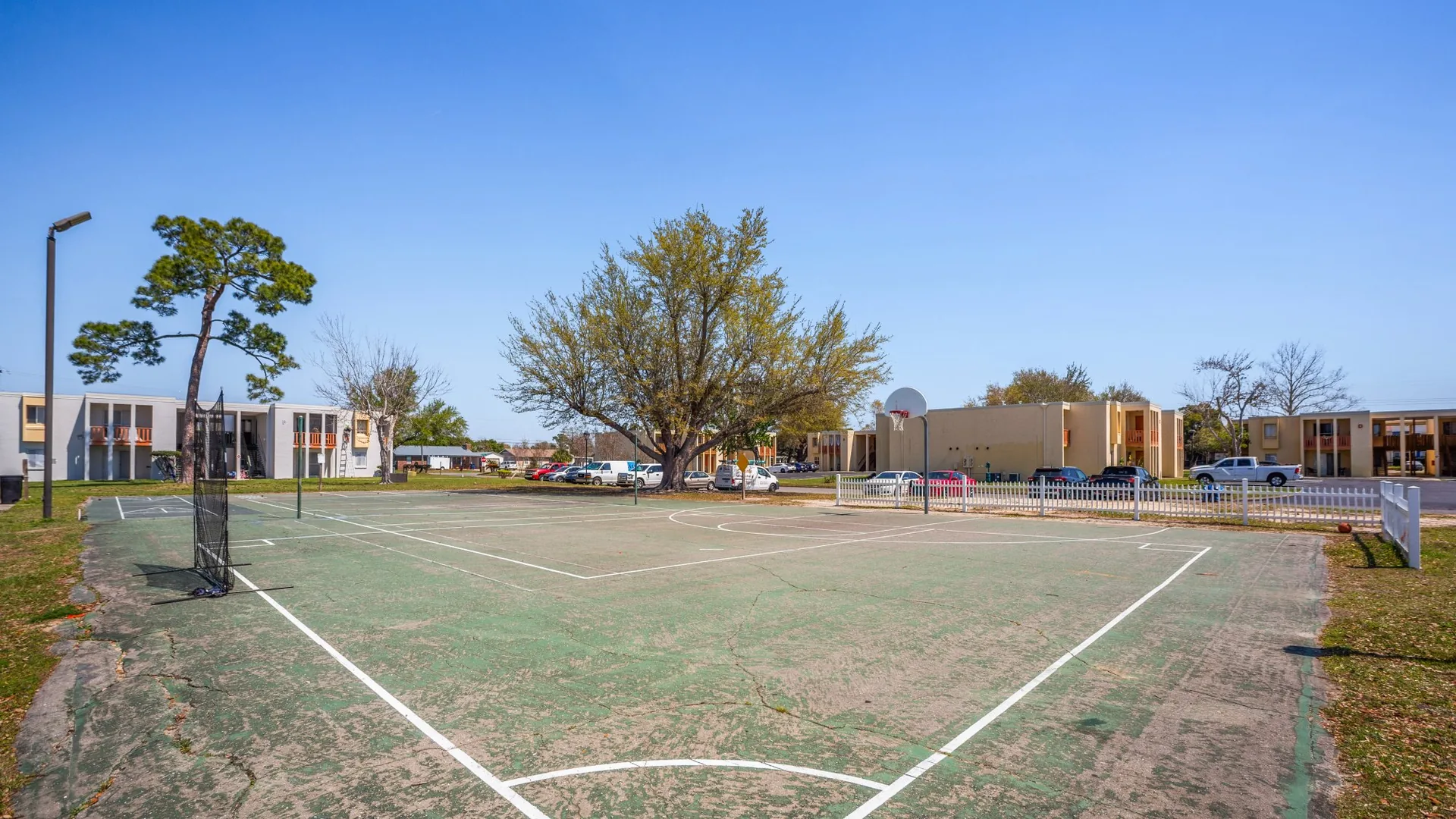 Aerial view of basketball court at Aztec Villa apartments