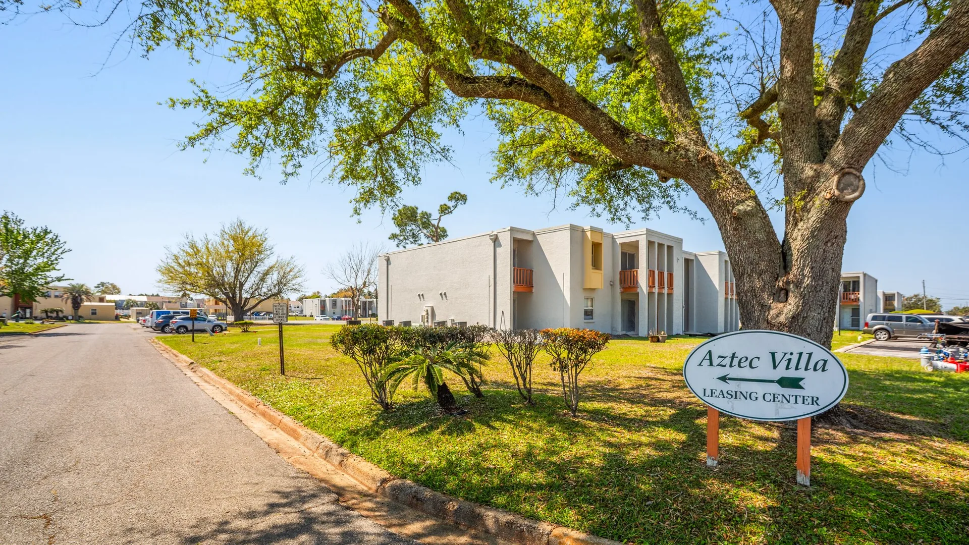 Aztec Villa Apartments entrance sign in Panama City FL
