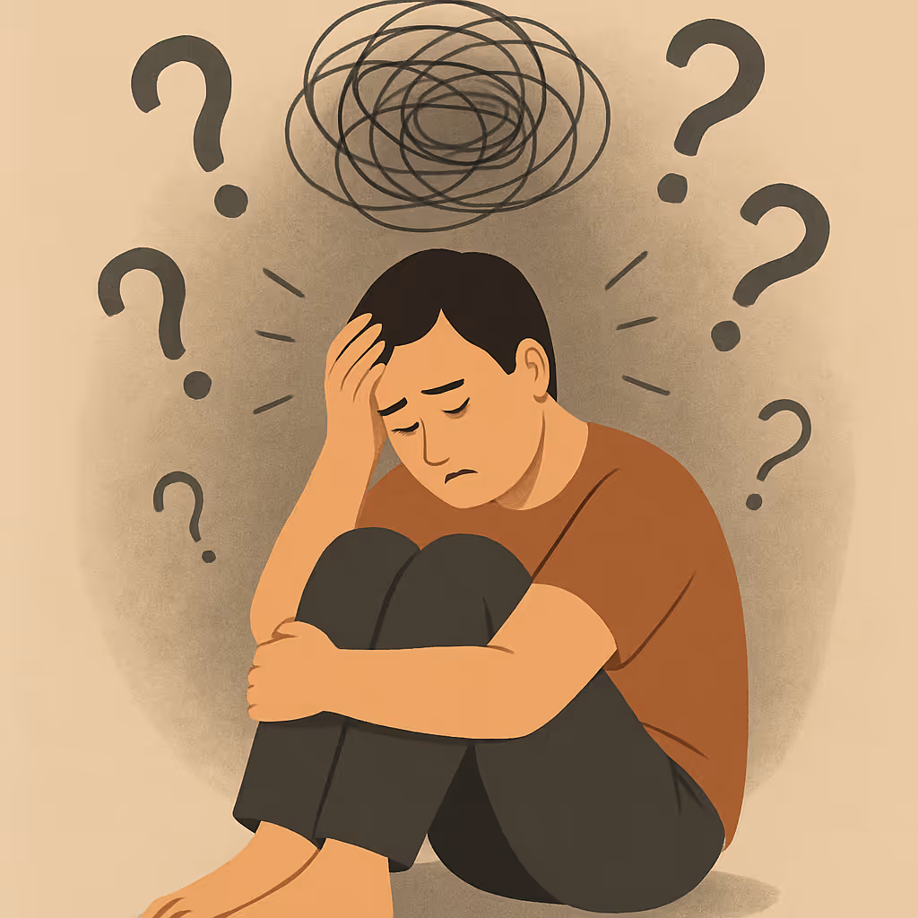 Illustration of anxiety and confusion for Littlehampton anxiety counselling with Caroline Neilson.