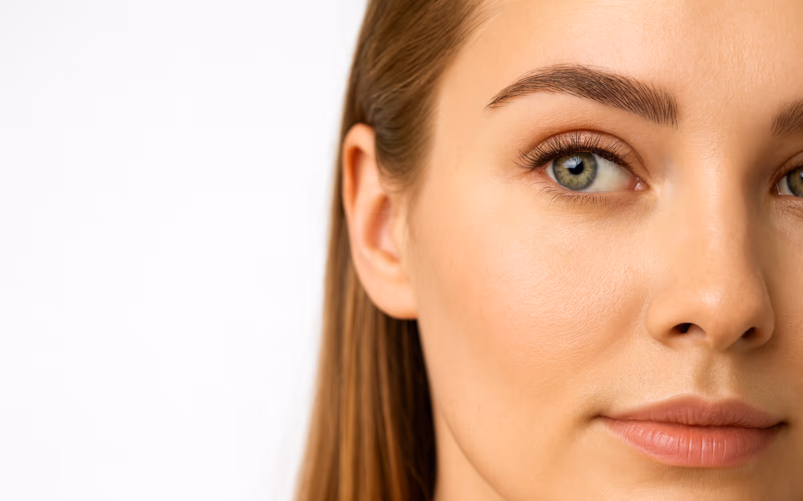 Naisen huolletut kulmat, ripset, huulet ja iho