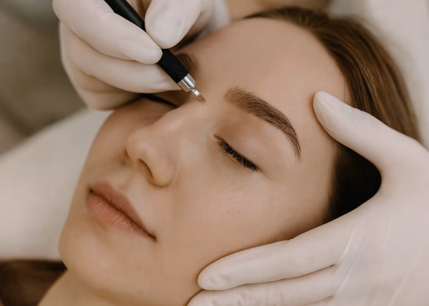 Asiakkaan kulmia pigmentoidaan