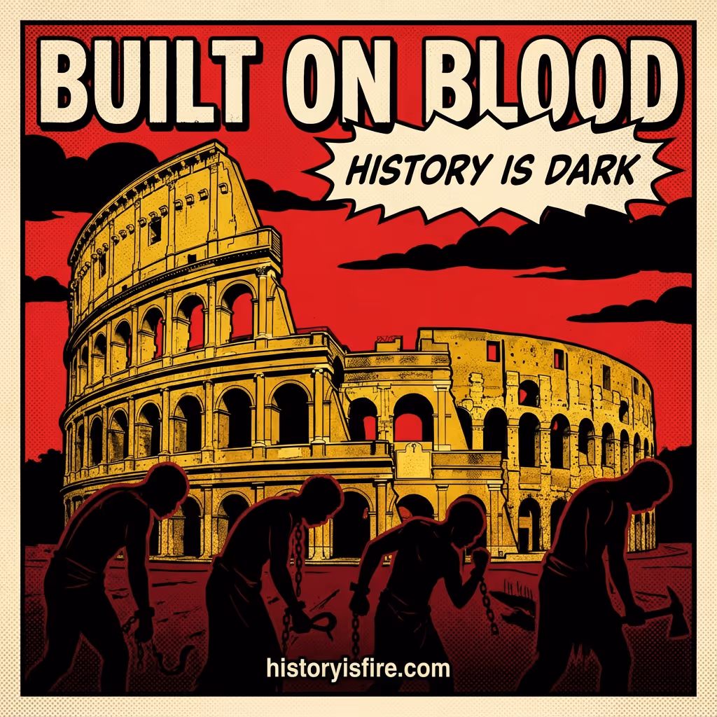 Completed Colosseum with silhouettes of enslaved workers