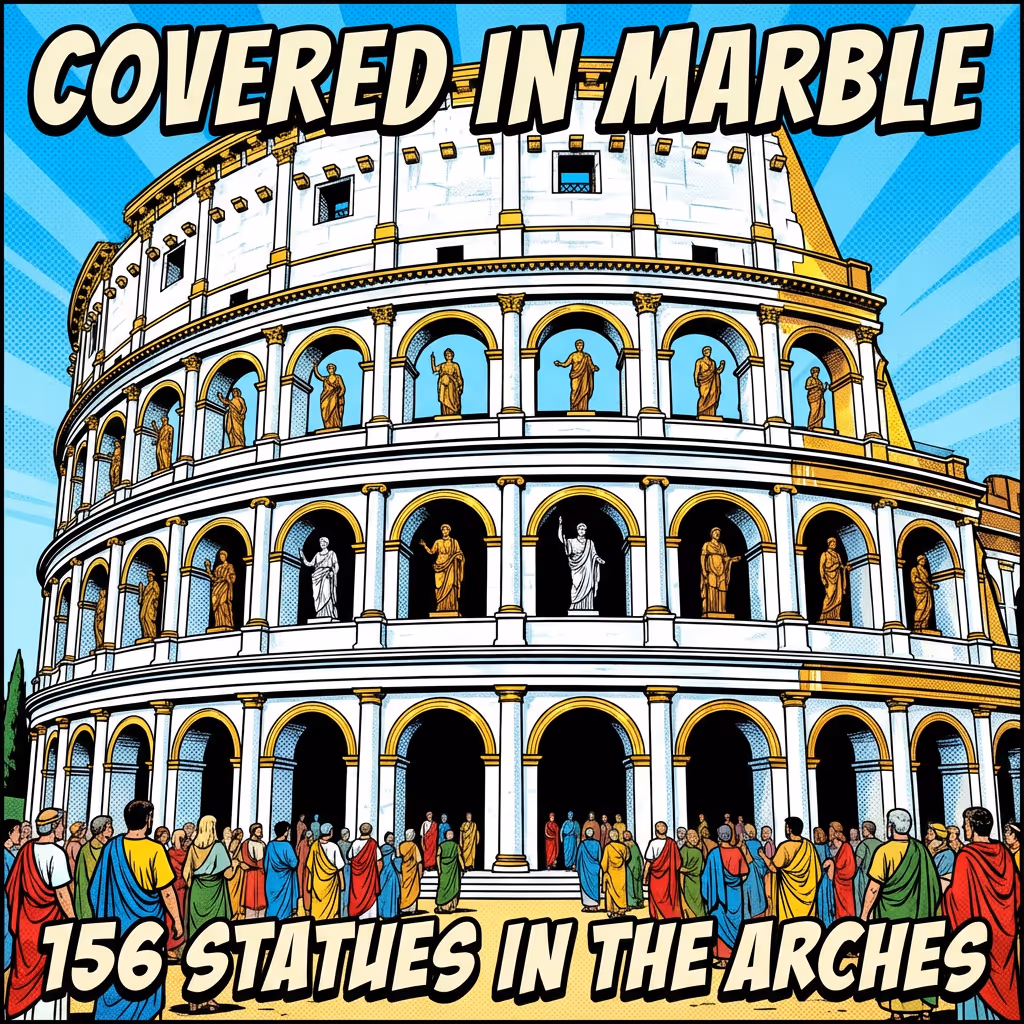 Pristine white marble Colosseum with 156 statues