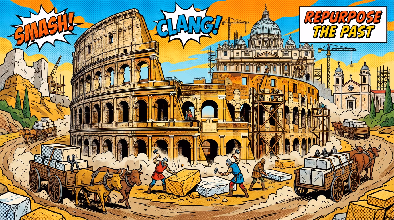 Medieval workers dismantling Colosseum to build Roman churches