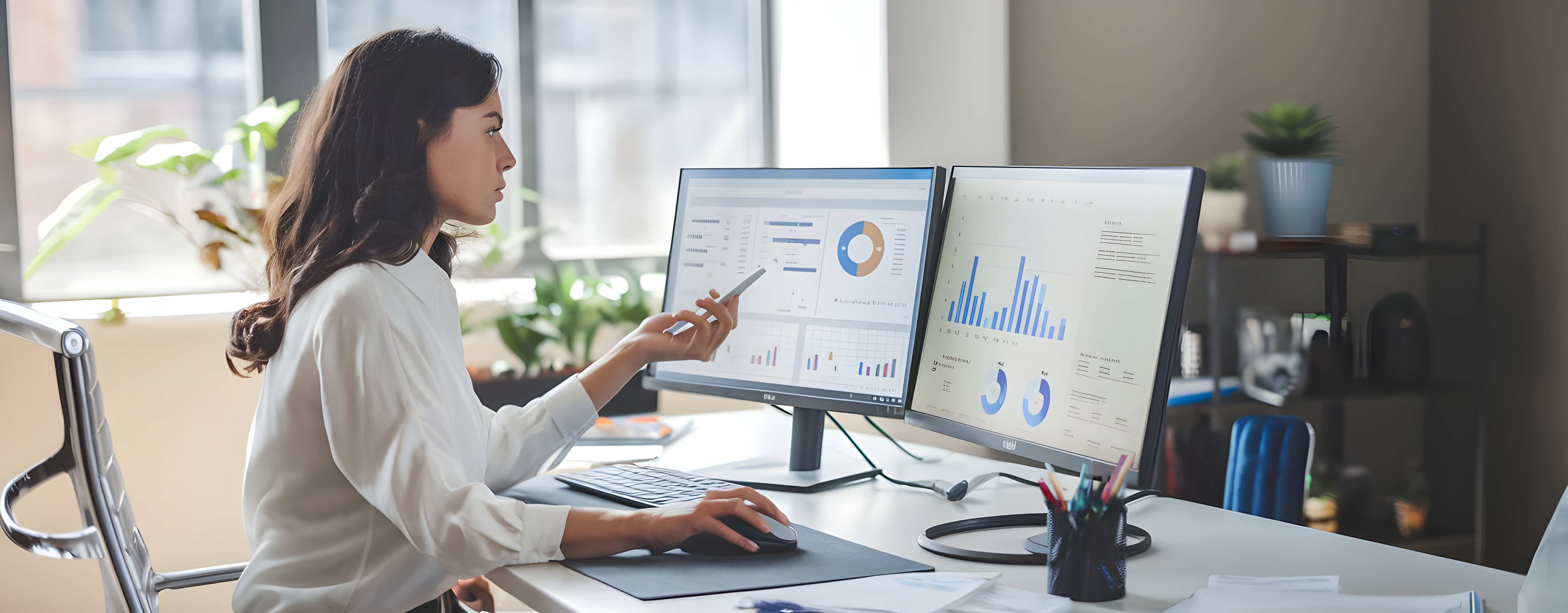 Sales professional using prospecting tools on a computer