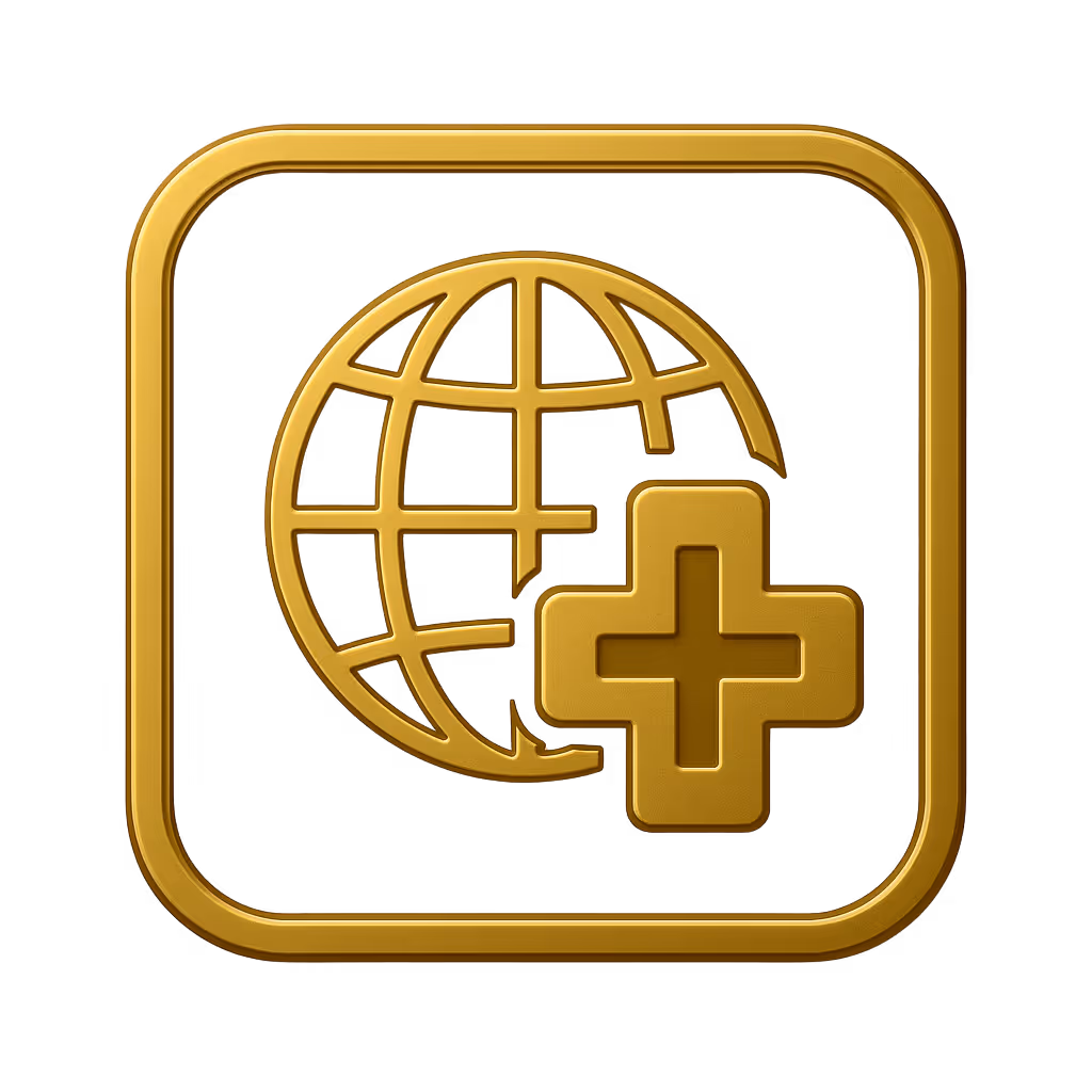 Baraka Prosperity Partners gold icon of globe with medical cross.