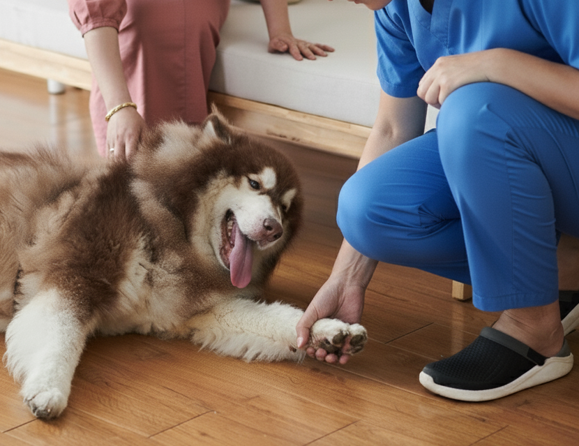 A dog receiving medical treatment at home in tasmania