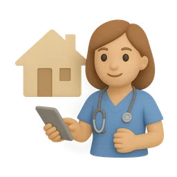 Illustration of a vet with a tablet and stethoscope beside a house