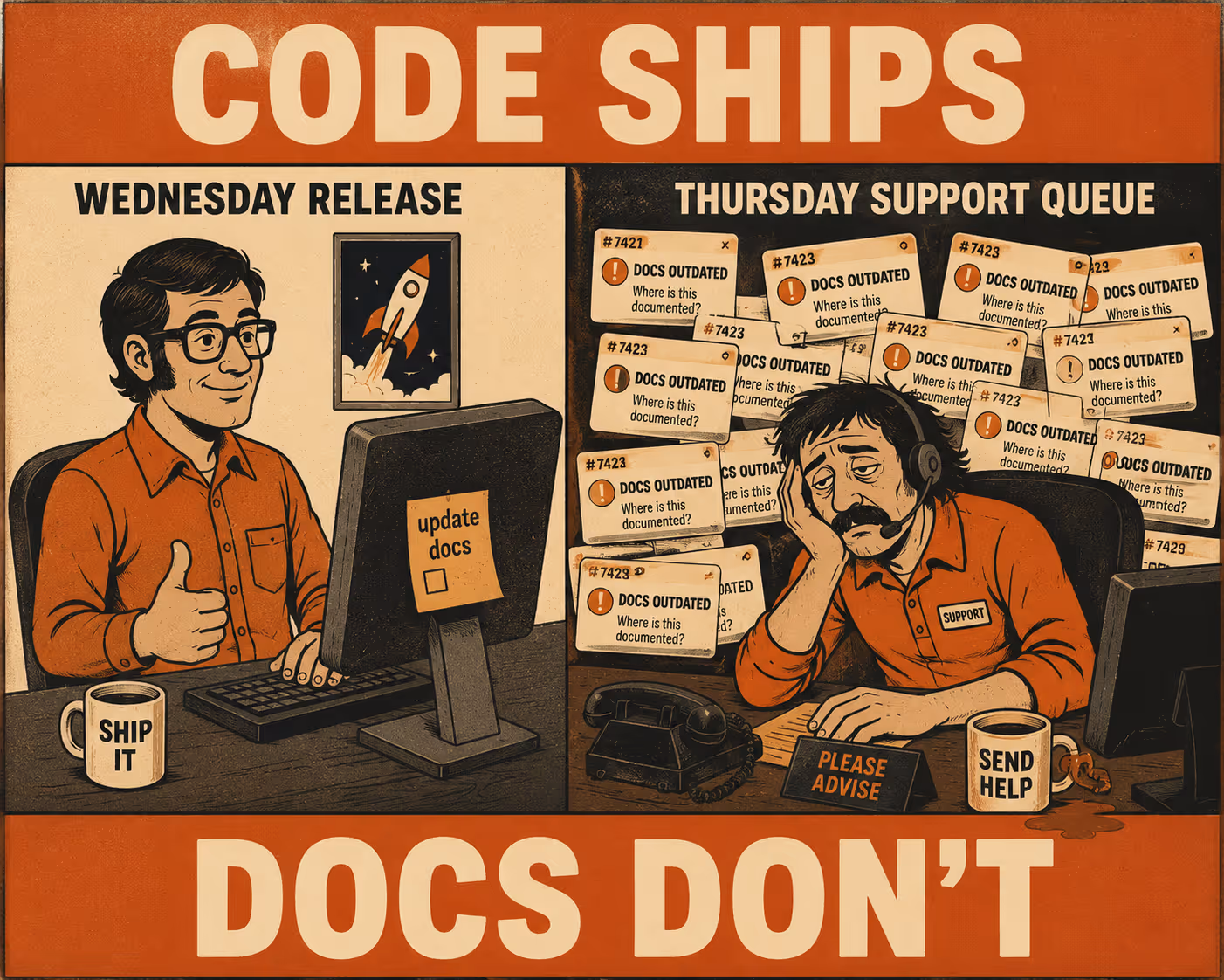 Engineer shipping code on Wednesday while support agent drowns in tickets on Thursday