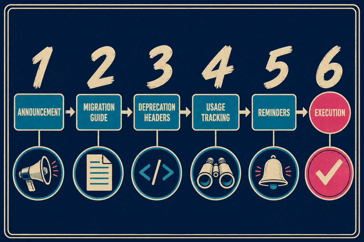 Six-phase timeline from announcement through execution for breaking API changes