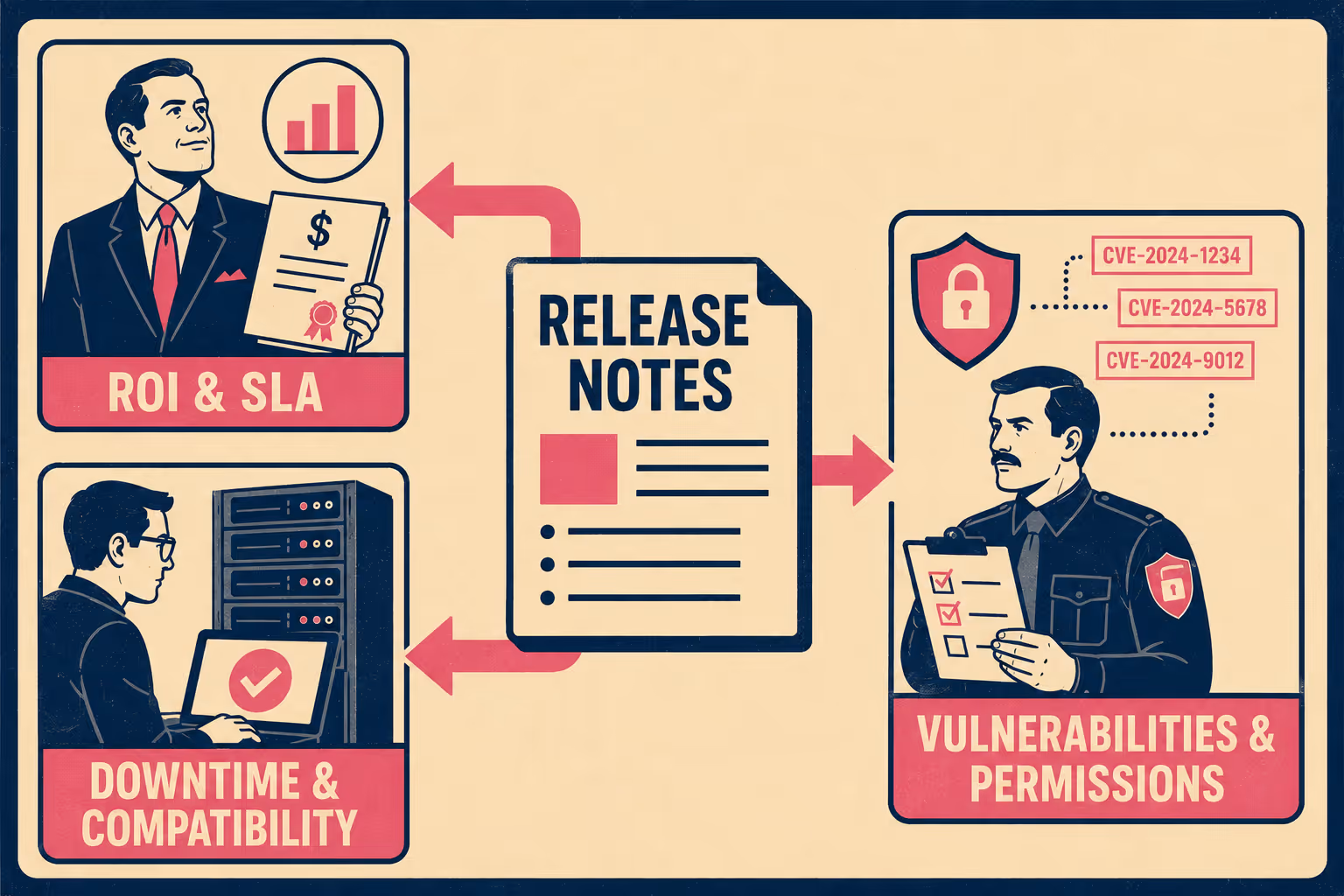 Single release notes document branching to three different audience types with their needs