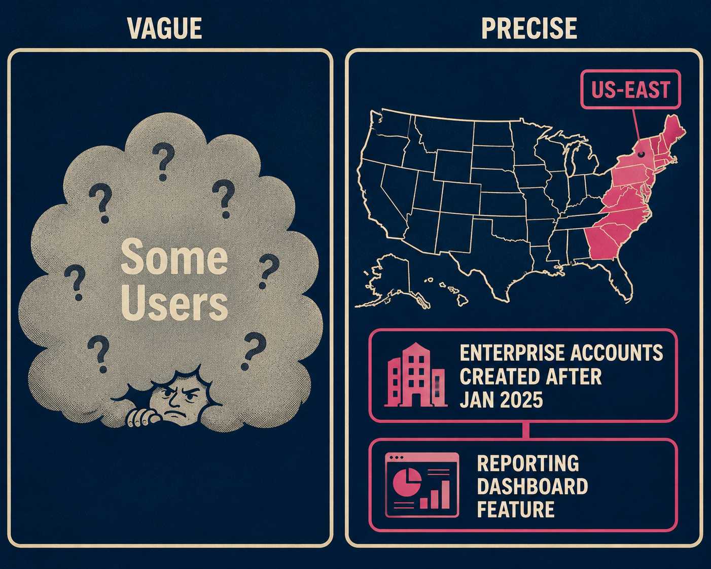 Comparison diagram of vague vs. specific outage scope communication