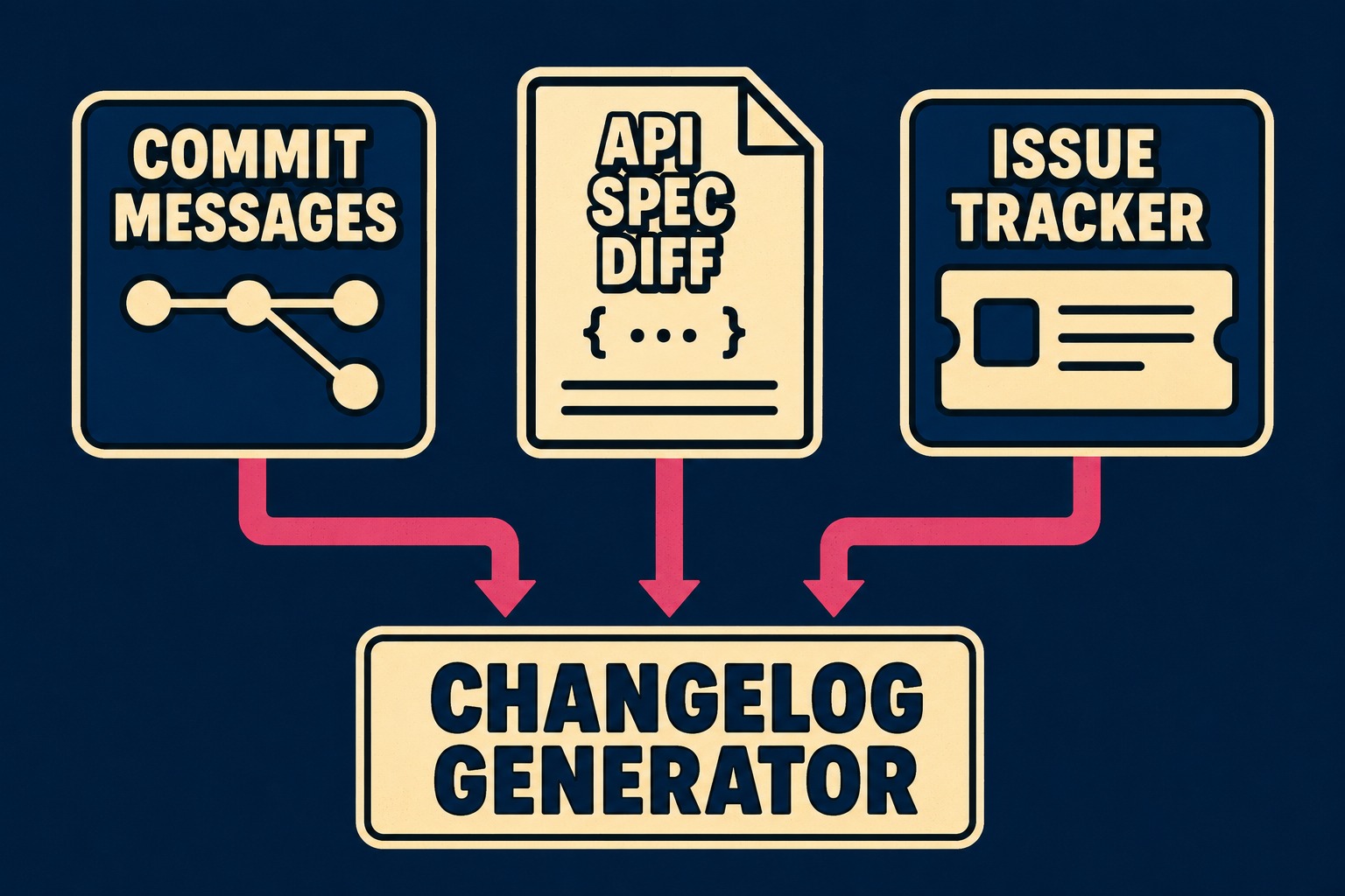 Three data sources converging into a changelog generator