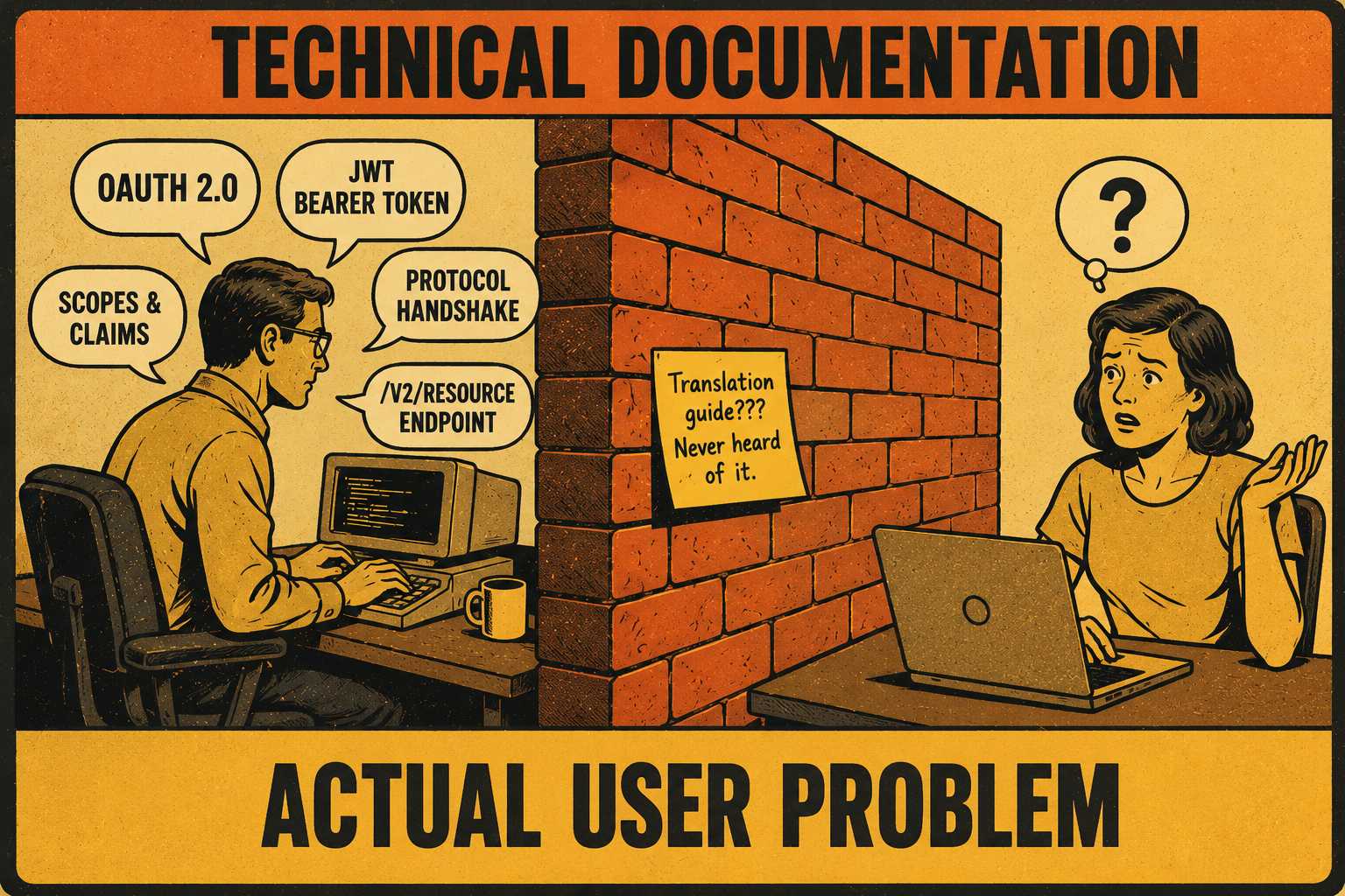 Engineer documents technical implementation while user on other side of wall remains confused.