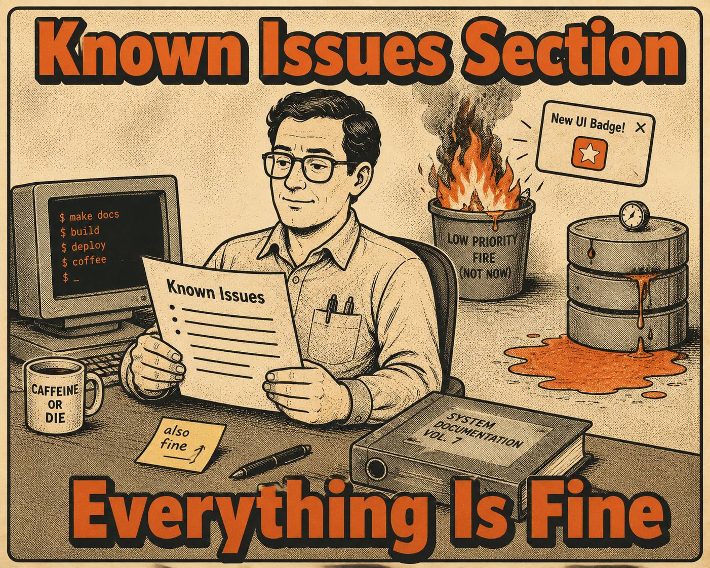 Person reviewing Known Issues while minor and critical problems get equal visual weight.