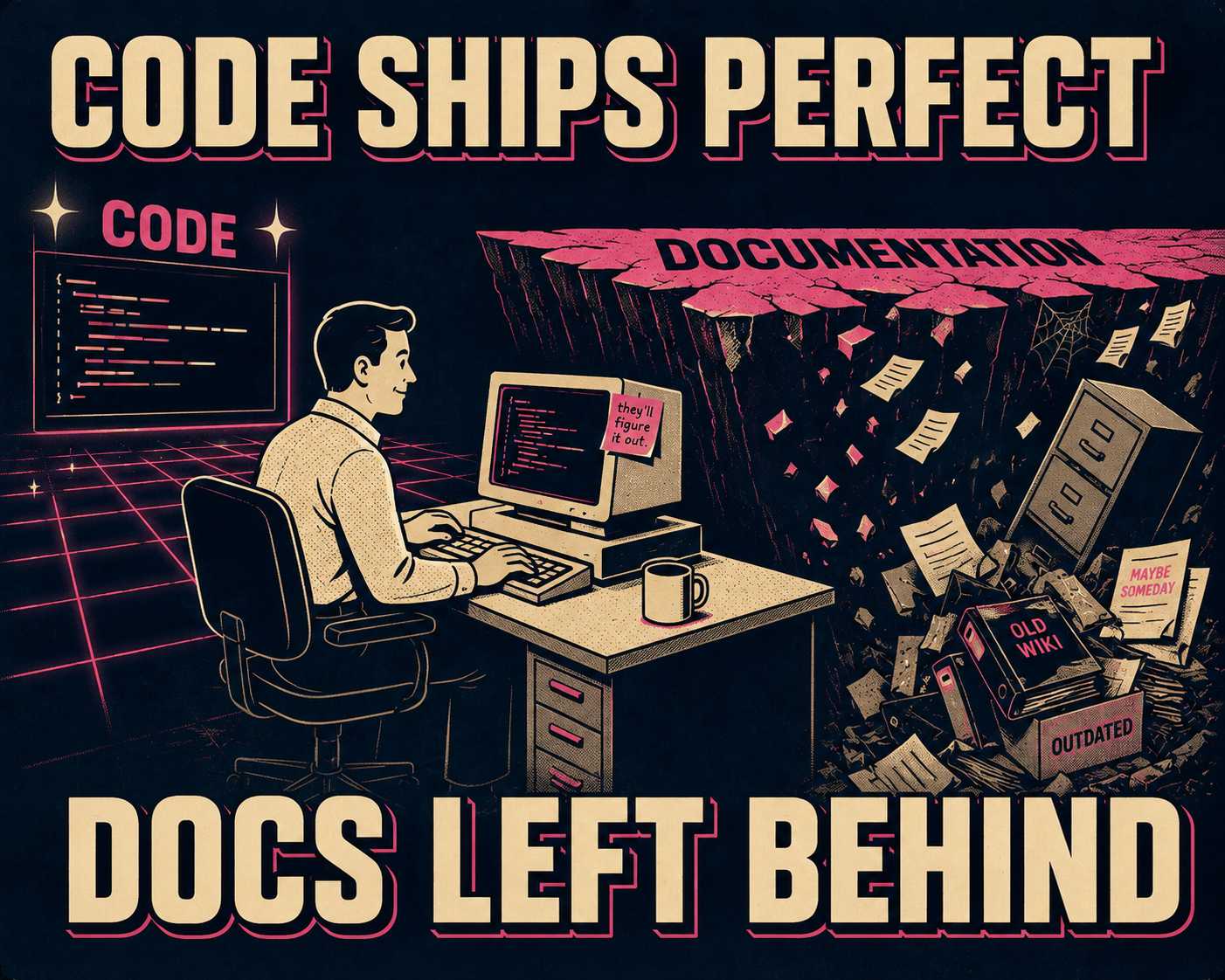 Developer typing while documentation collapses silently in the background
