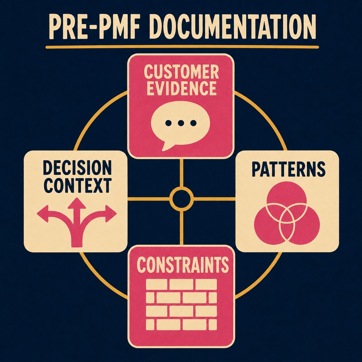 Four pillars of pre-PMF documentation: evidence, patterns, decisions, constraints