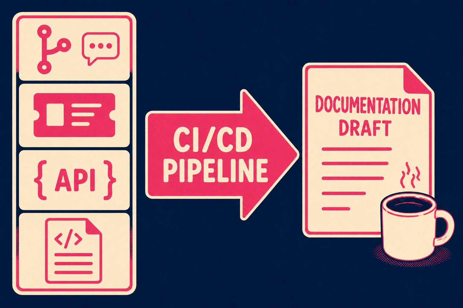 Workflow diagram showing artifacts feeding into CI/CD pipeline to generate documentation draft