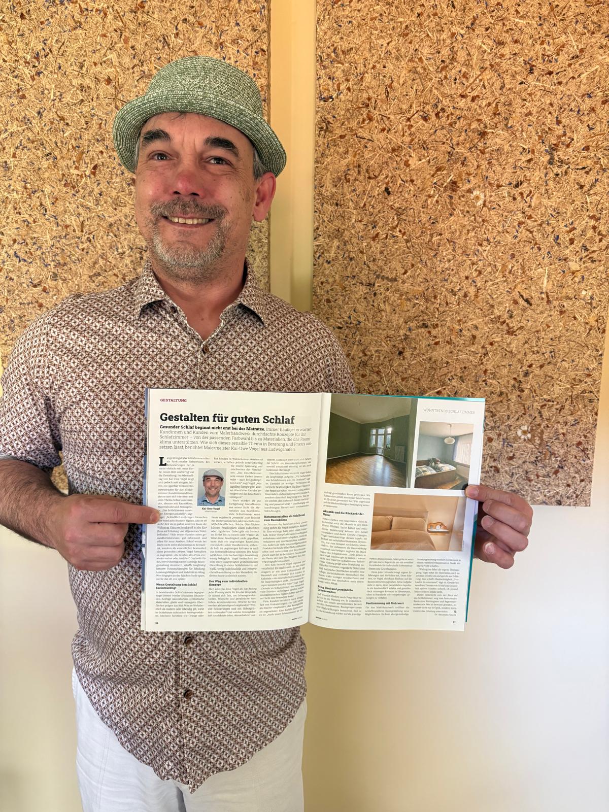 Bio-Malermeister Kai-Uwe Vogel präsentiert das Experten-Interview „Gestalten für guten Schlaf“ im renommierten Maler-Fachmagazin MAPPE für gesundes Wohnen in Ludwigshafen, Mannheim und Heidelberg.