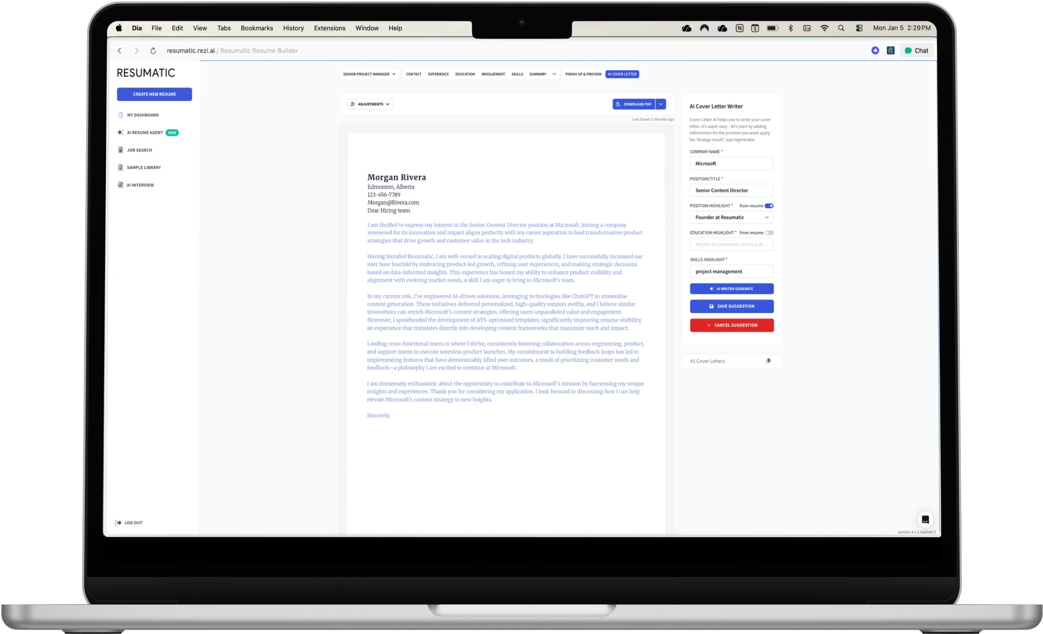 Cover letter generator for job seekers