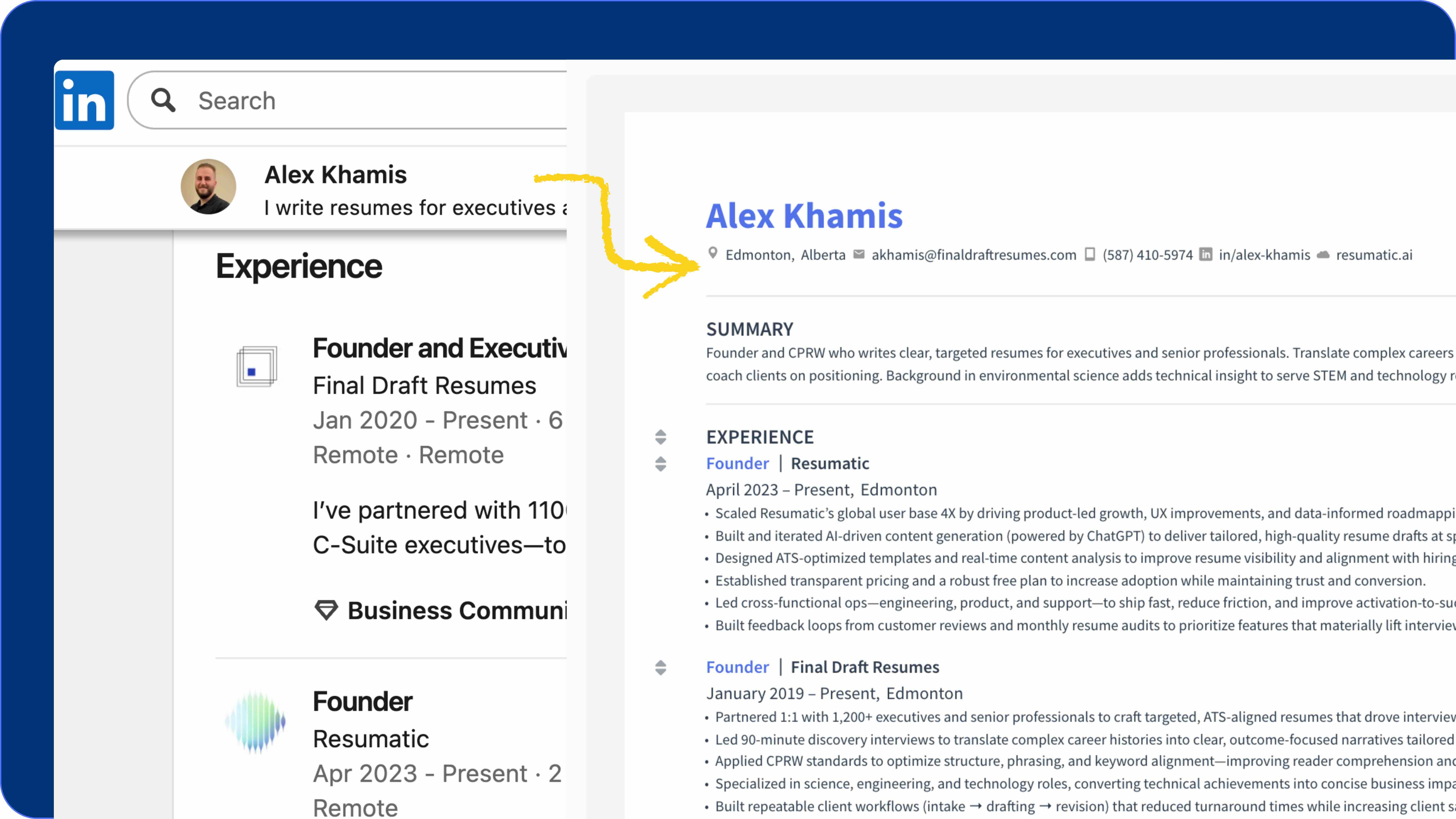 Turn your existing LinkedIn profile into a powerful resume with our LinkedIn resume builder