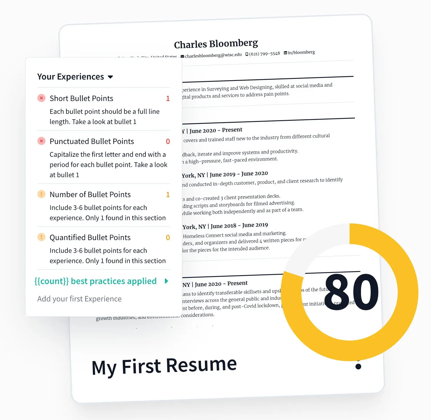 Resumatic real-time resume scoring dashboard with quality metrics