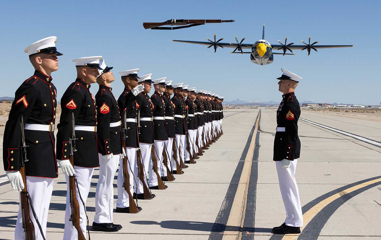 The Genesis of Albers - military standing to attention with military plane