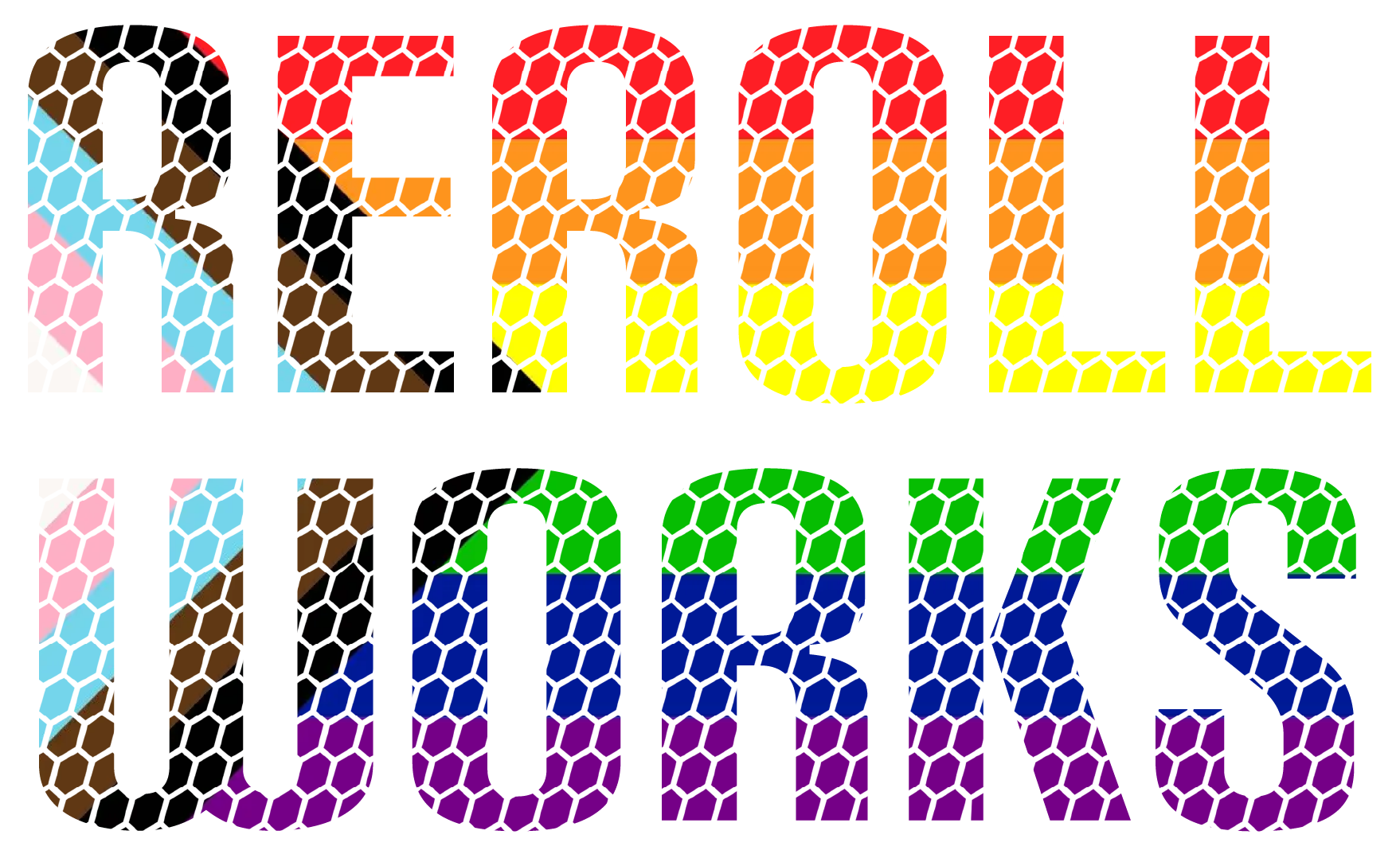 ReRoll Works Logo White Outline No Background