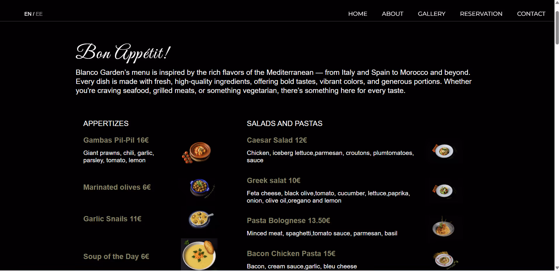 blanco-garden menüü