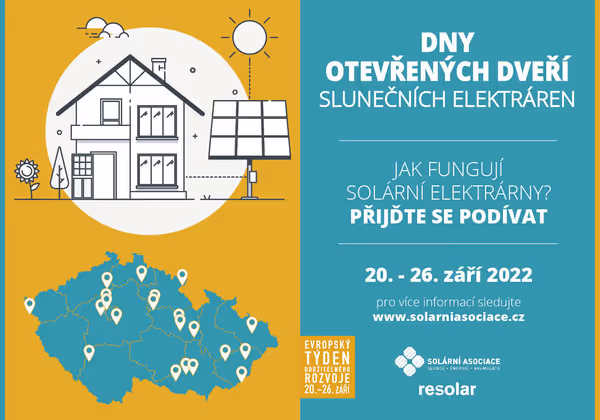 Banner pro dny otevřených dveří slunečních elektráren.