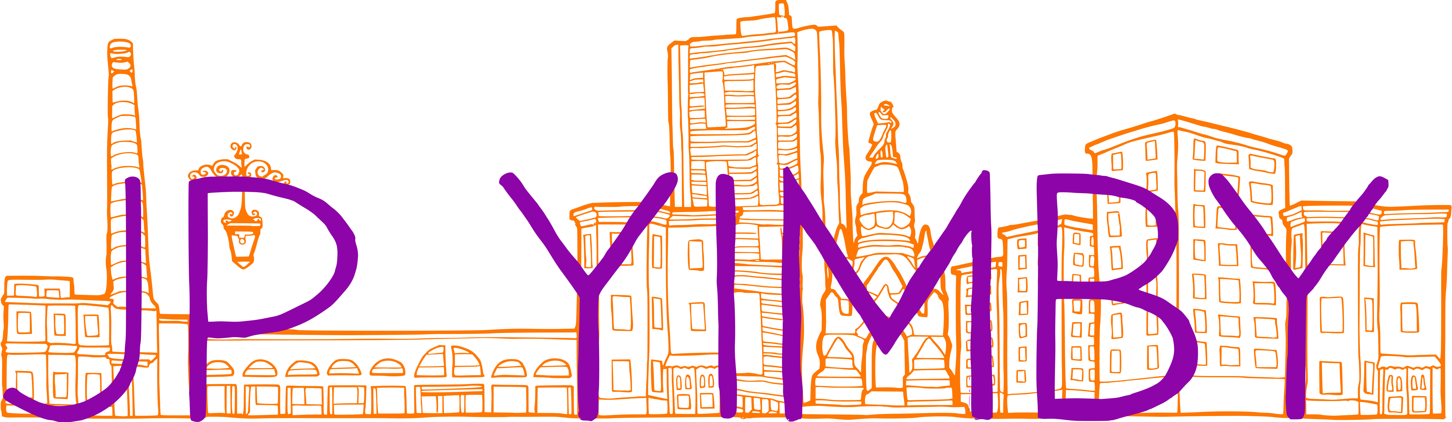 Orange skyline illustration behind large purple letters spelling JPMMBY.