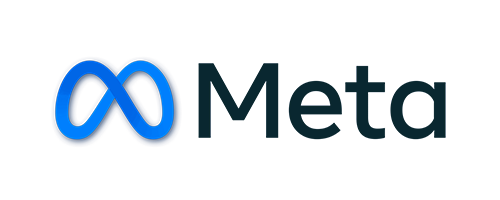 Meta logo with a blue infinity loop icon to the left of the company name in dark font.