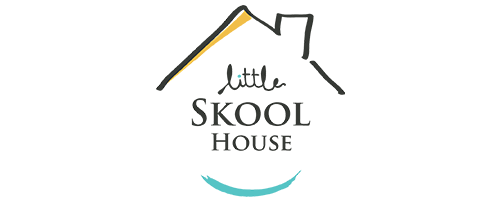 Little Skoolhouse logo featuring a stylized yellow roof and blue wave below the text.