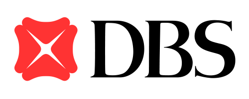 DBS Bank logo with a red stylized star symbol and black text reading 'DBS'.