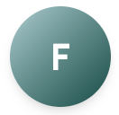 Circular teal-green gradient icon with white letter F centered.